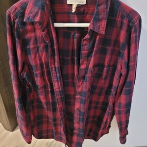 Stylish Red and Blue Plaid Women's Blouse